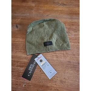 New UGG Hat Beanie 100% Cashmere Olive Green Ribbed Knit Womens